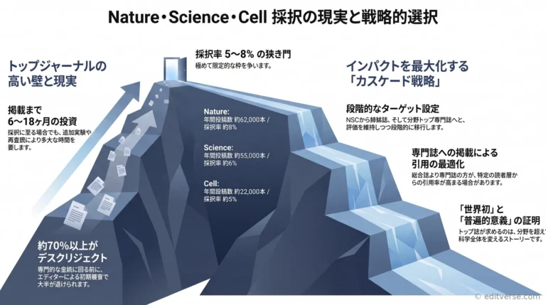 Nature・Science・Cell採択戦略と代替ジャーナル選択を解説するアイキャッチ画像